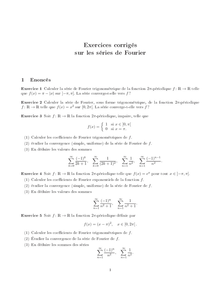 Exercices Corrigés sur les Séries de Fourier | PDF | Analyse ...