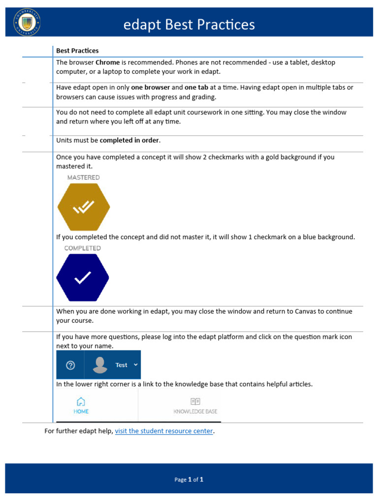 Edapt Usage Guide for Students | PDF
