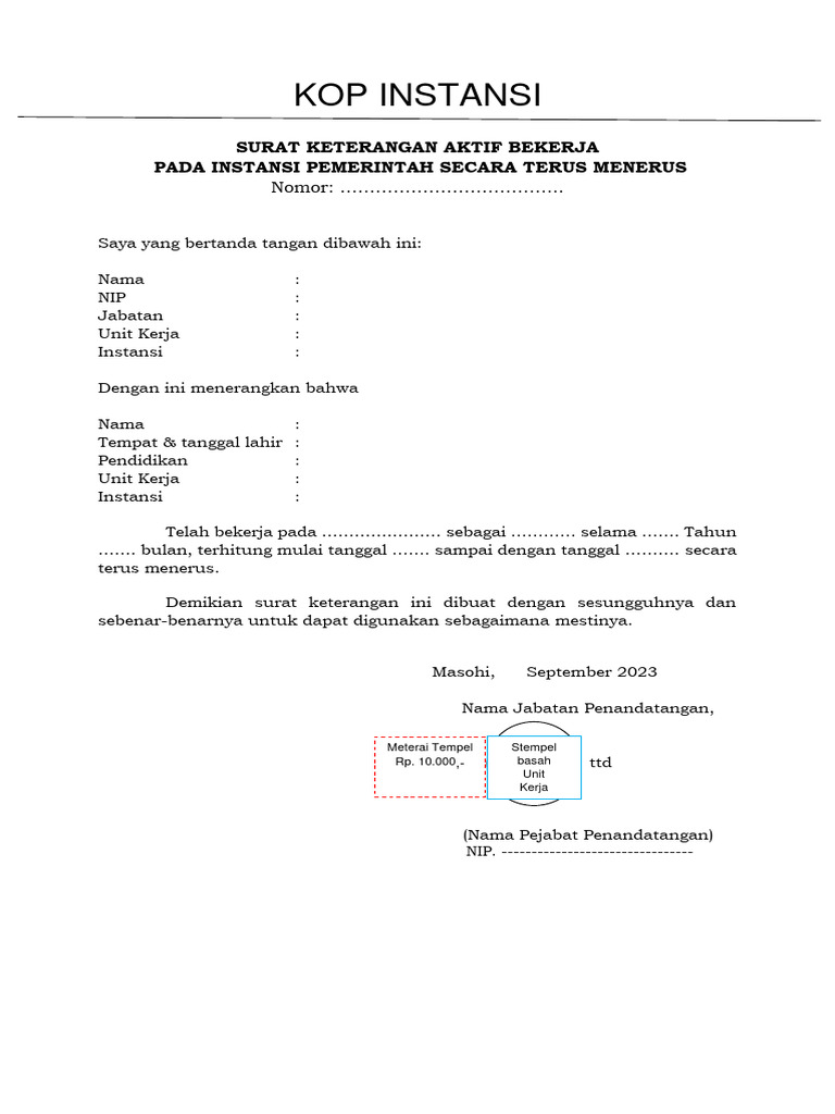 Format Surat Keterangan Aktif Bekerja | PDF