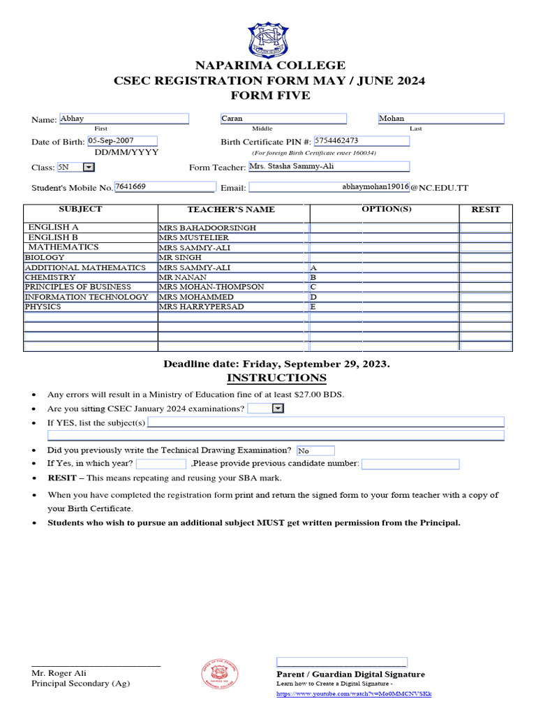 CSEC Form2024 PDF