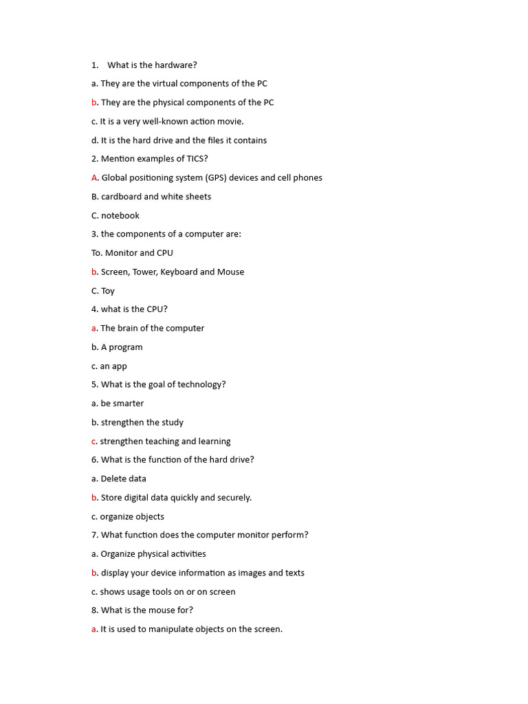 Computer Basics and Technology Quiz | PDF | Games & Activities ...