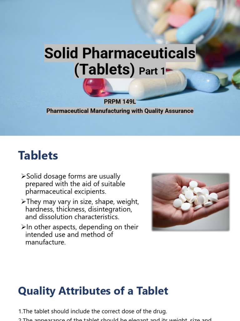 Solid Pharmaceuticals Tablets Part 1 | PDF