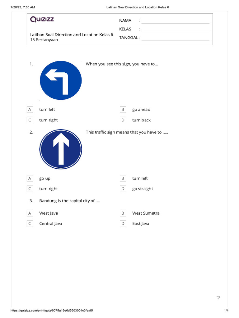 Latihan Soal Direction Kelas 6 | PDF