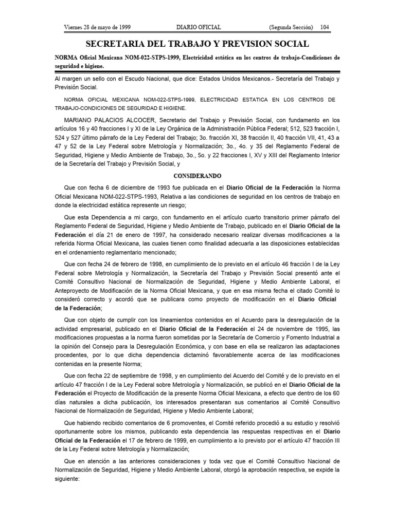 Nom 022 STPS | PDF | Descarga electrostática | Resistencia Eléctrica y ...