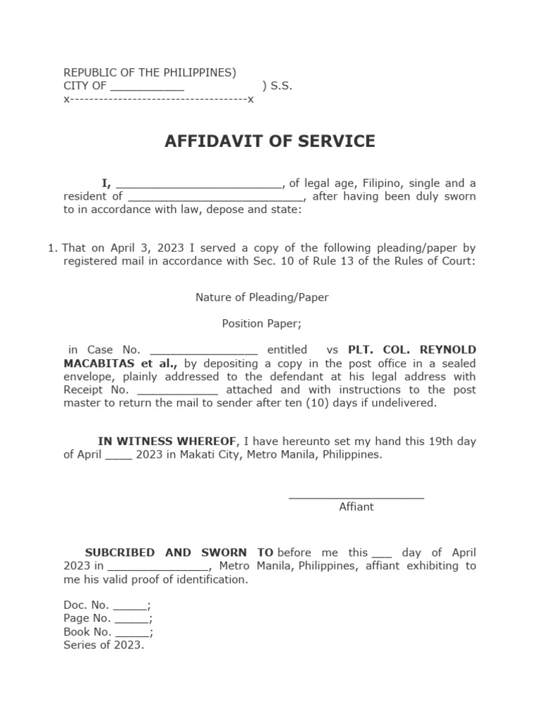 Affidavit of Service | PDF