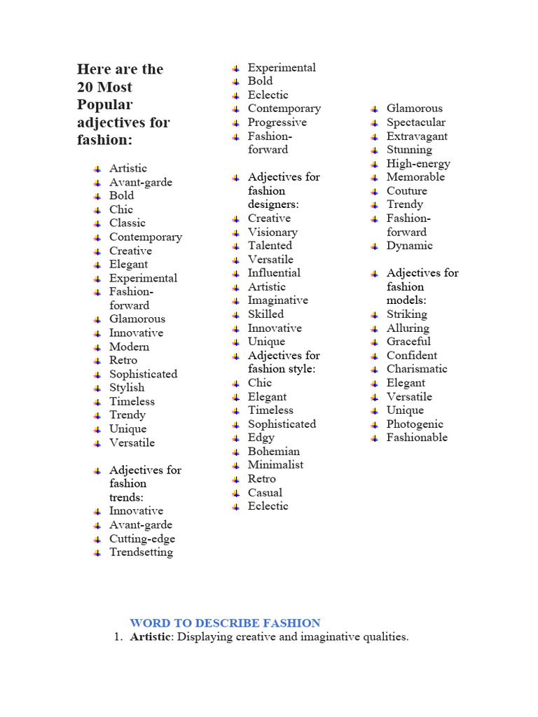Adjective To Describe Fashion PDF