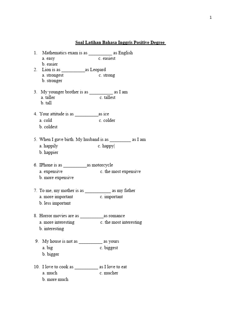 Soal latihan bahasa inggris superlative degree pdf