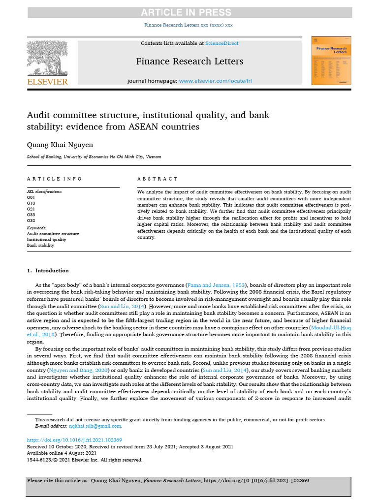 Finance Research Letters Quang Khai Nguyen PDF Banks Risk