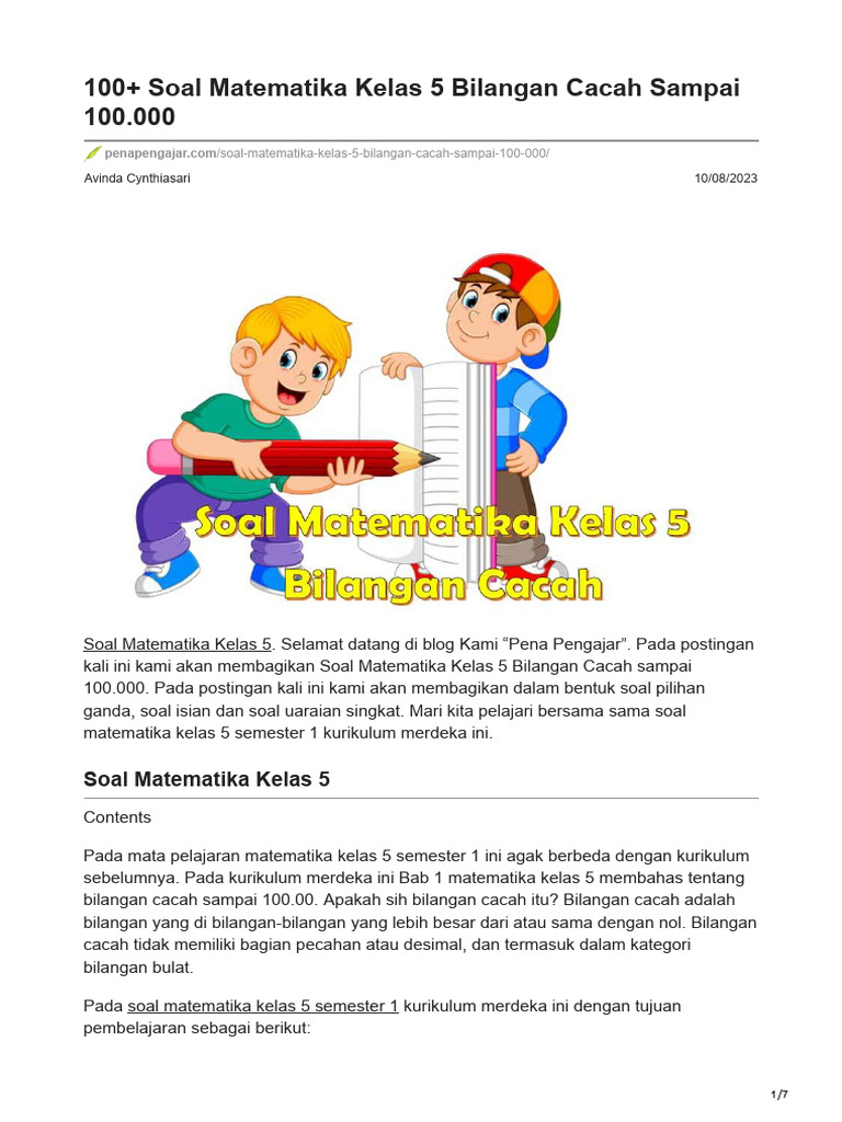 Soal Matematika Bilangan Cacah Kelas 5 | PDF | Metode & Bahan Ajar ...