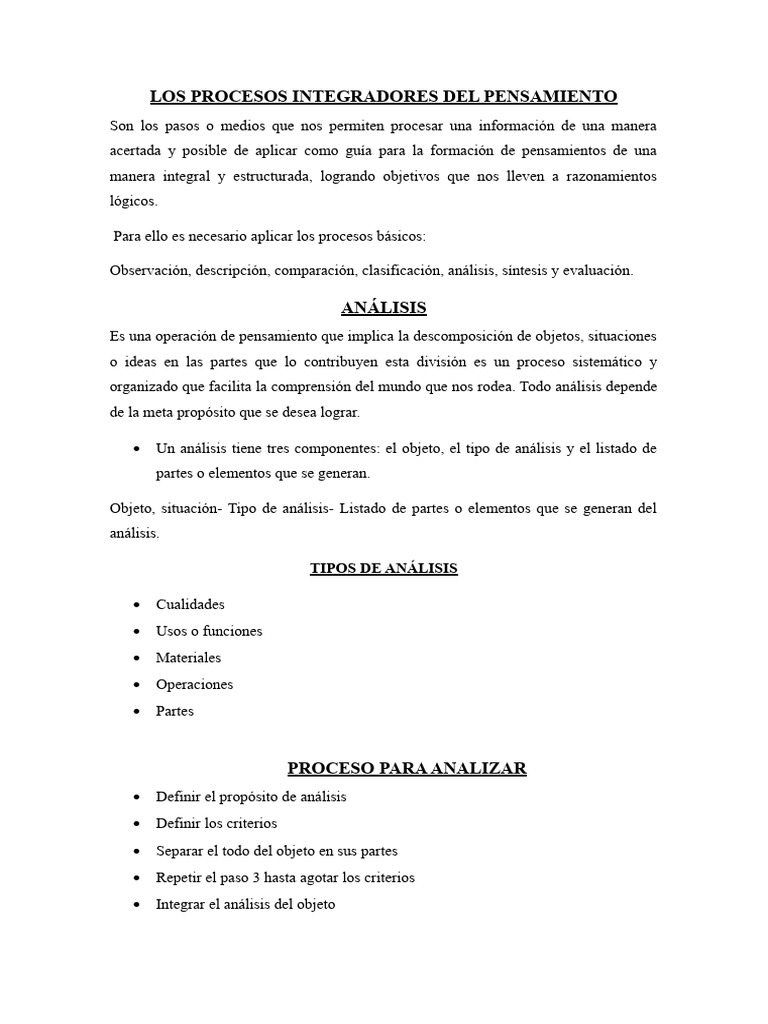 Los Procesos Integradores Del Pensamiento | PDF