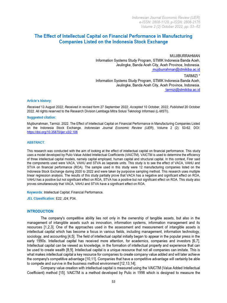 Impact of Intellectual Capital on ROA | PDF