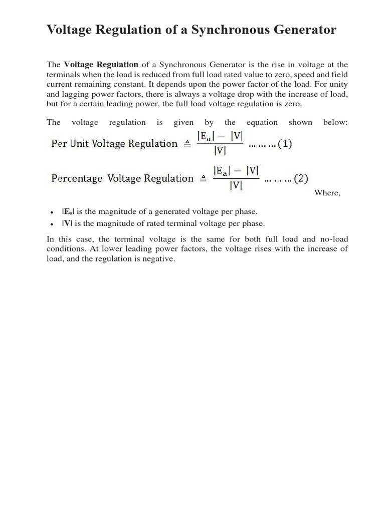 Voltage Regulation of A Synchronous Generator PDF