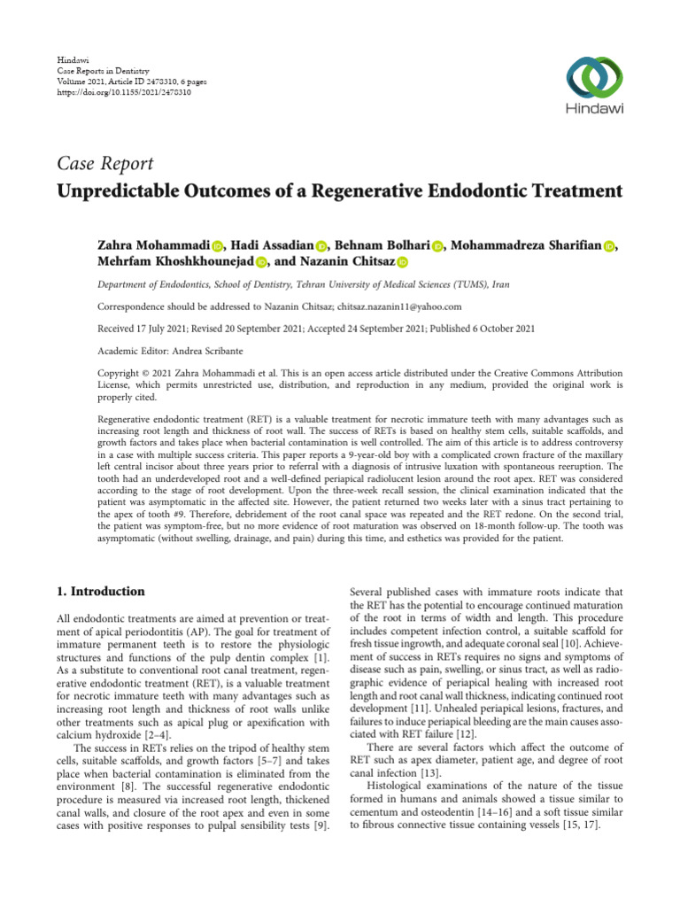 Unpredictable Outcomes of A Regenerative Endodontic Treatment | PDF ...