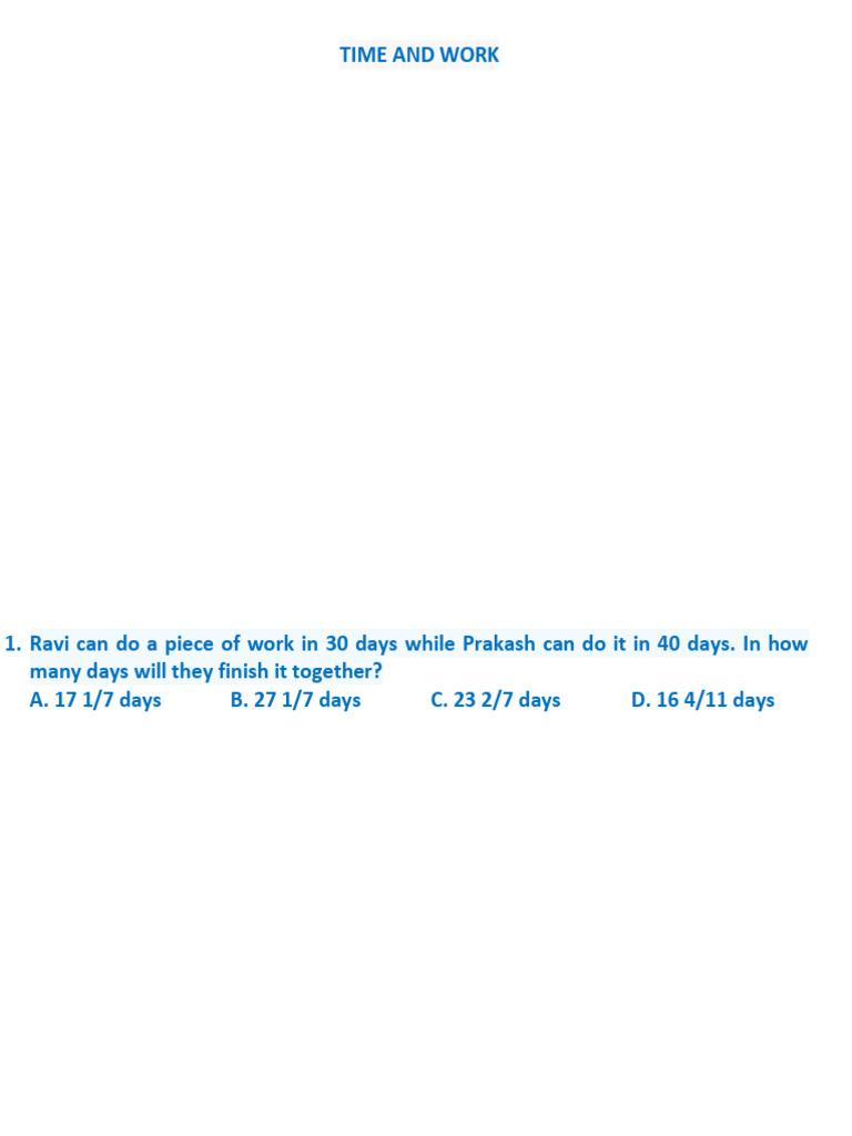 Time and work pdf