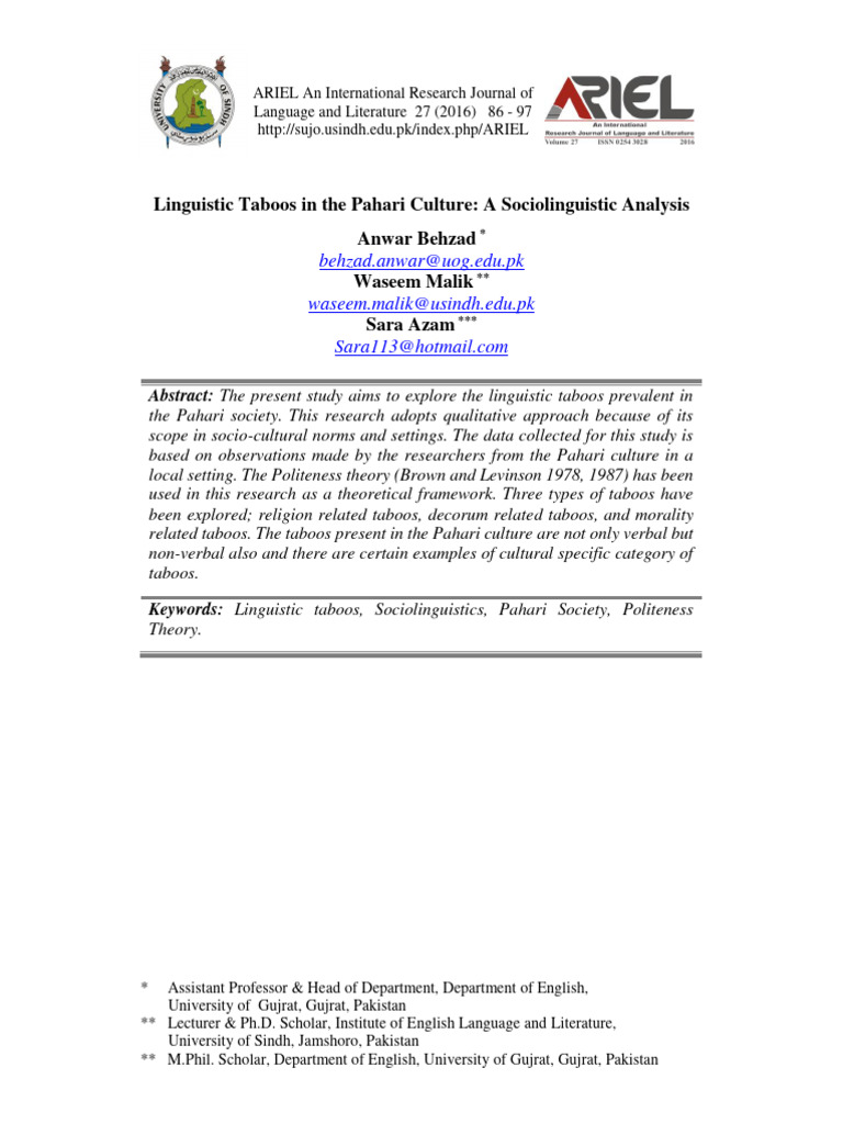 Pahari Linguistic Taboos Study | PDF