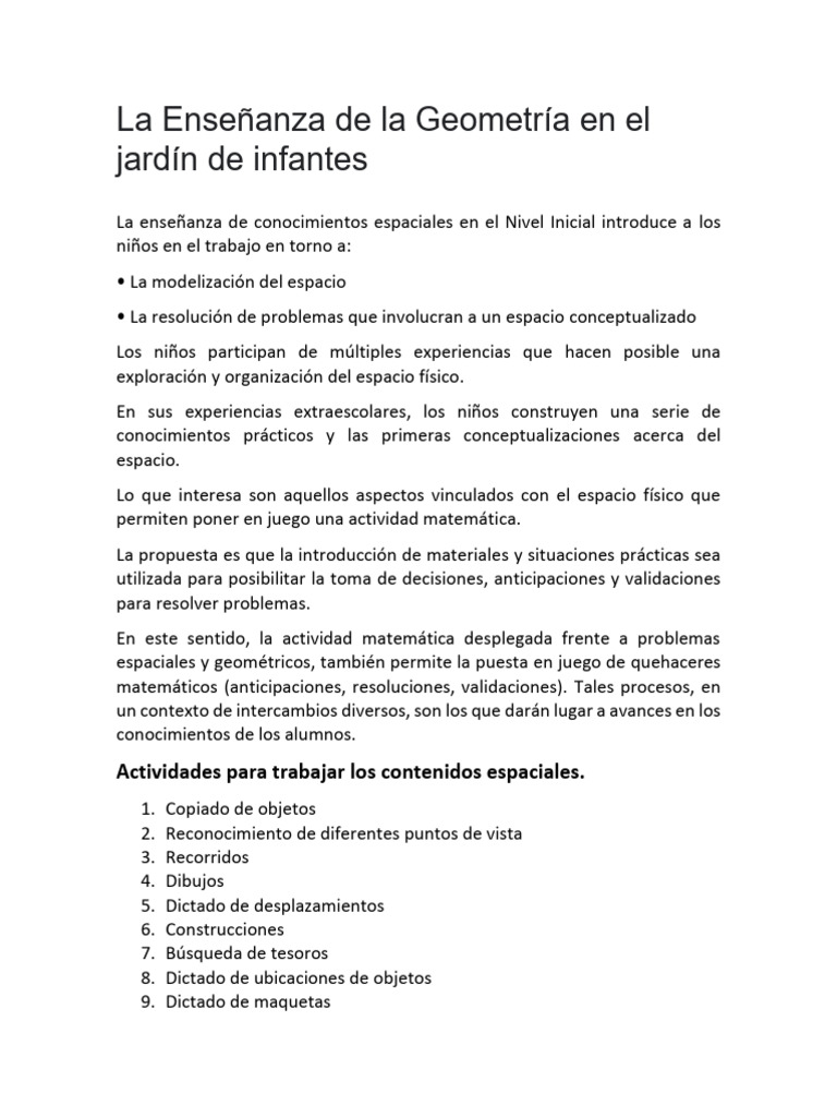 Enseñanza de Geometría en Jardín Infantil | PDF