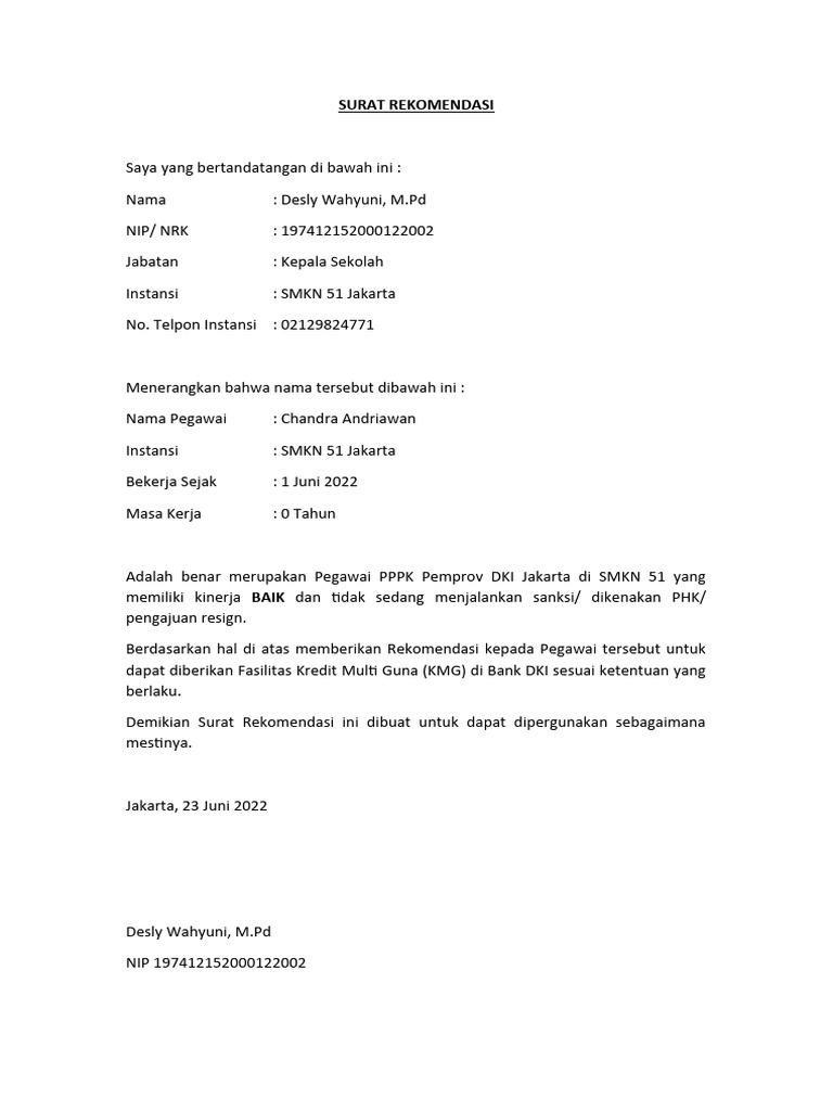 Surat Keterangan Dan Rekomendasi | PDF