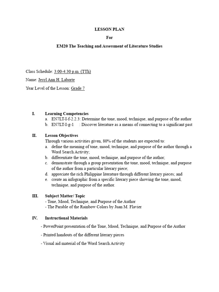 Lesson Plan Sample PDF