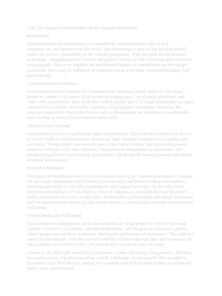 Smartphones' Impact on Youth Today | PDF | Social Science