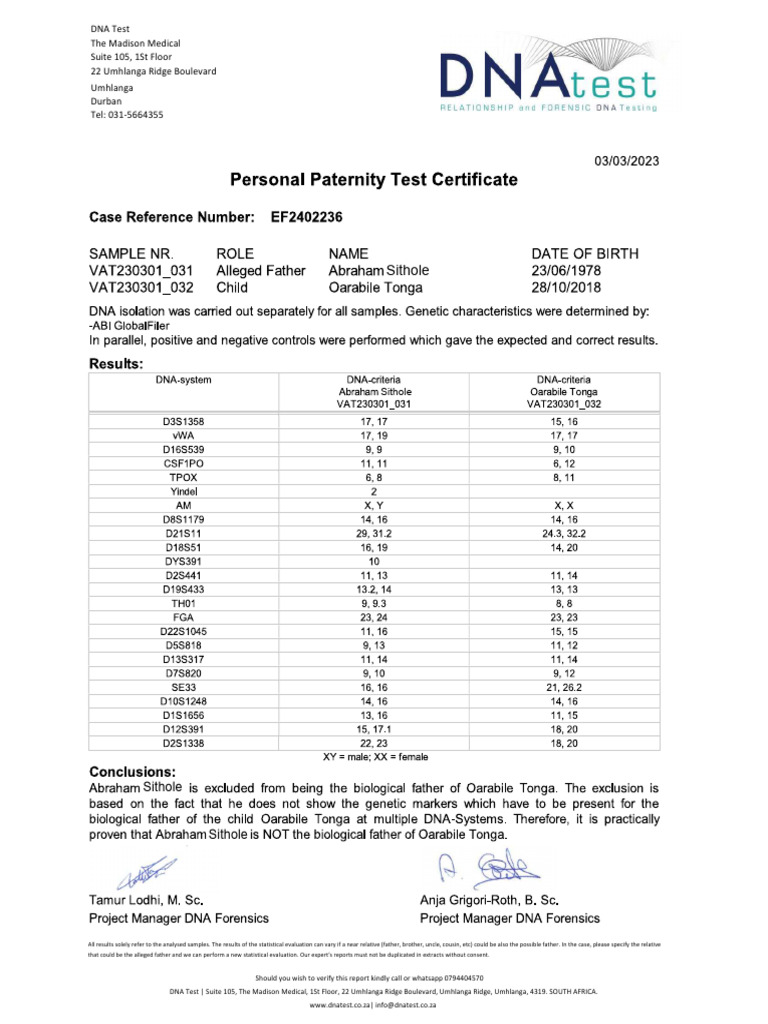 DNA Test Results from The Madison Medical | PDF