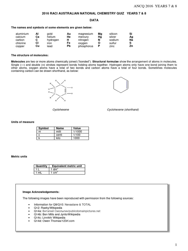 ANCQ 2016 Quiz for Years 7 & 8 | PDF