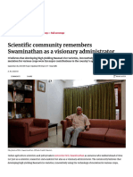 Scientific Community Remembers Swaminathan as a Visionary Administrator