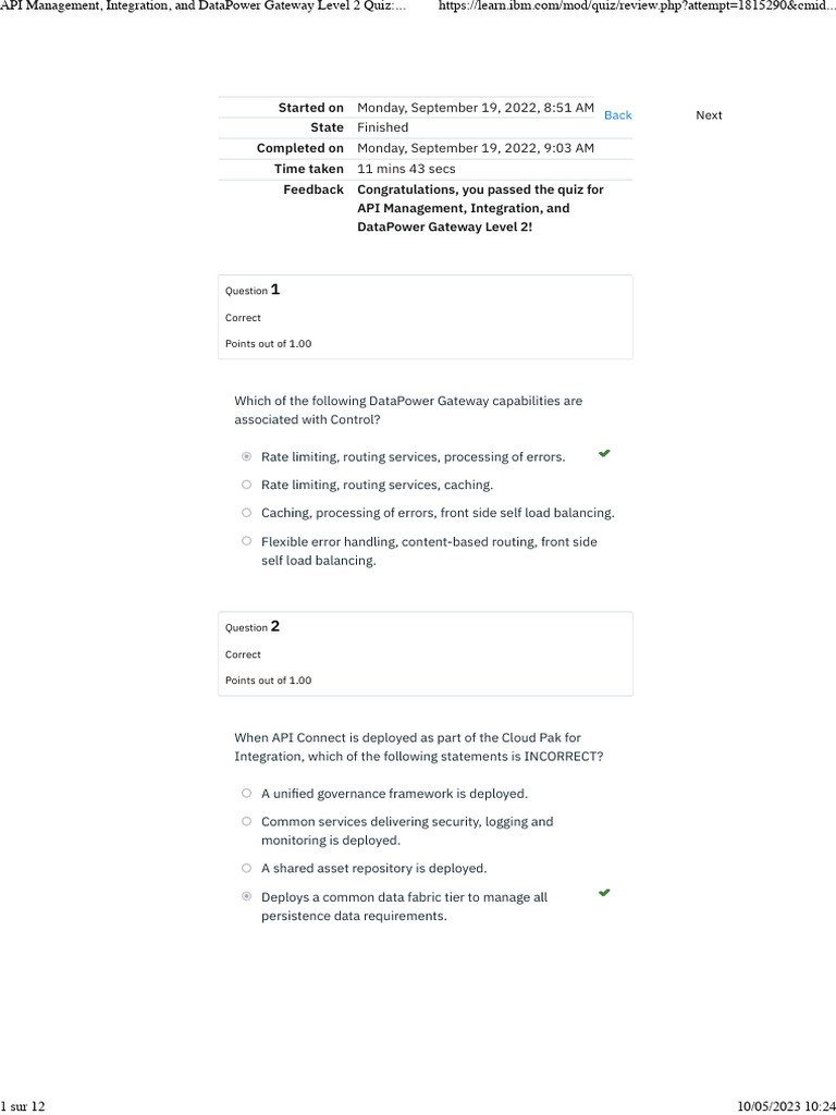 API Management, Integration, and DataPower Gateway Level 2 Quiz Attempt ...