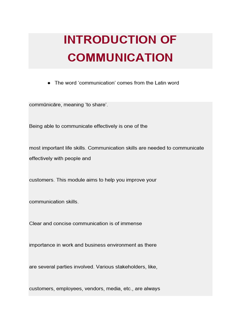 Introduction Of Communication Pdf