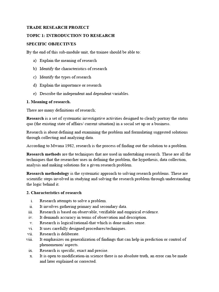 Trade Projectnotes PDF