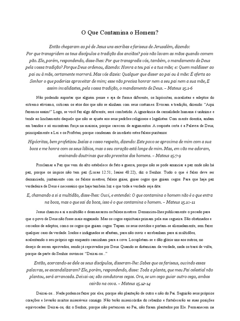 O Que Contamina o Homem? | PDF | Calvinismo | Jesus