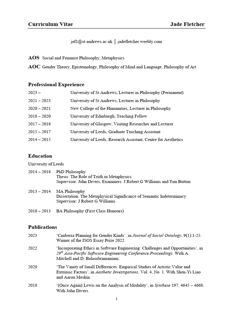 Jade Fletcher's Philosophy CV | PDF