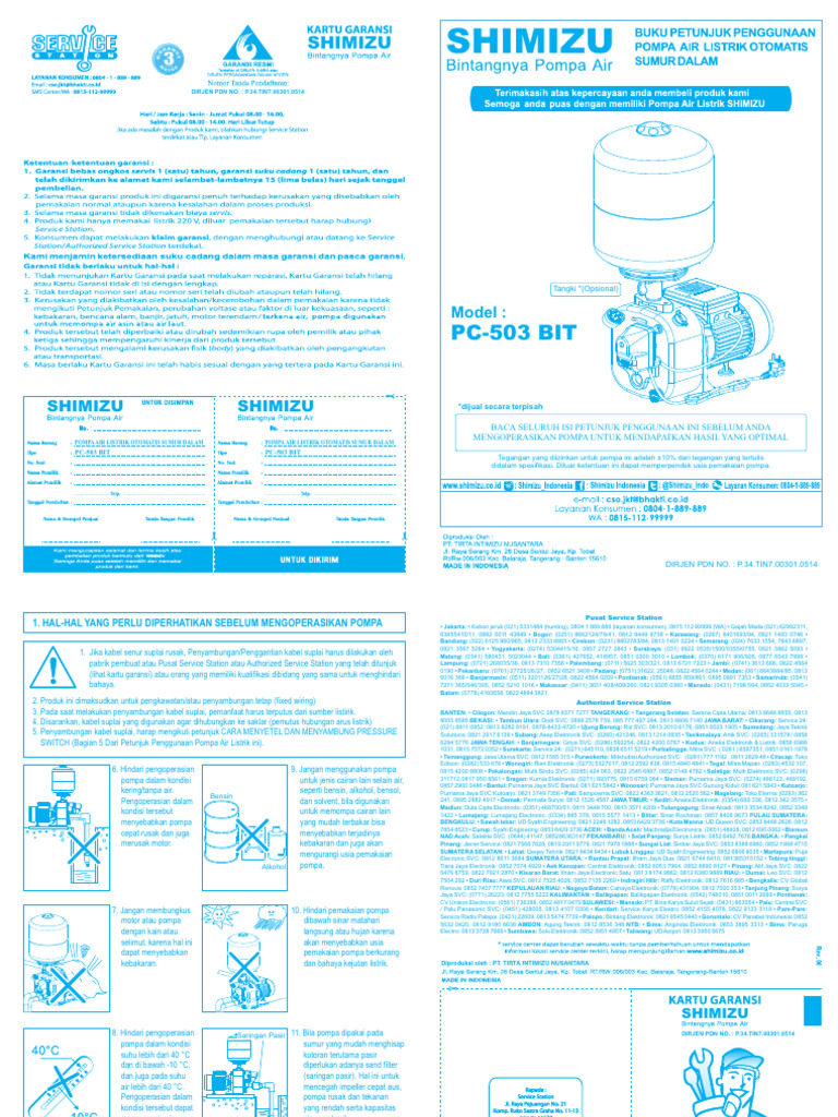 Pompa Air Shimizu PC-503 BIT | PDF