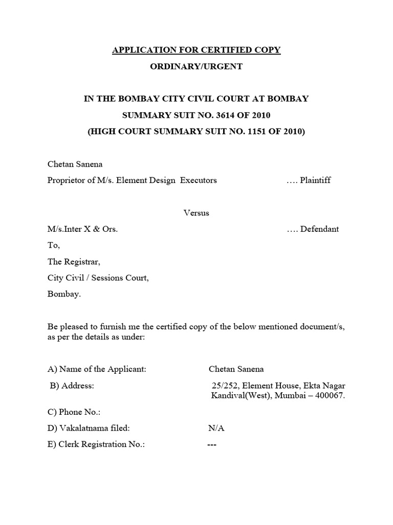 APPLICATION FOR CERTIFIED COPY (Decree City Civil Court) PDF APPLICATION FOR CERTIFIED COPY (Decree City Civil Court) PDF