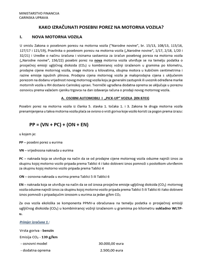 Kako Izračunati Posebni Porez Na Motorna Vozila - 30.12.2022 | PDF