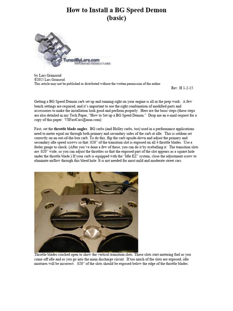 BG Carb Installation | PDF | Throttle | Carburetor