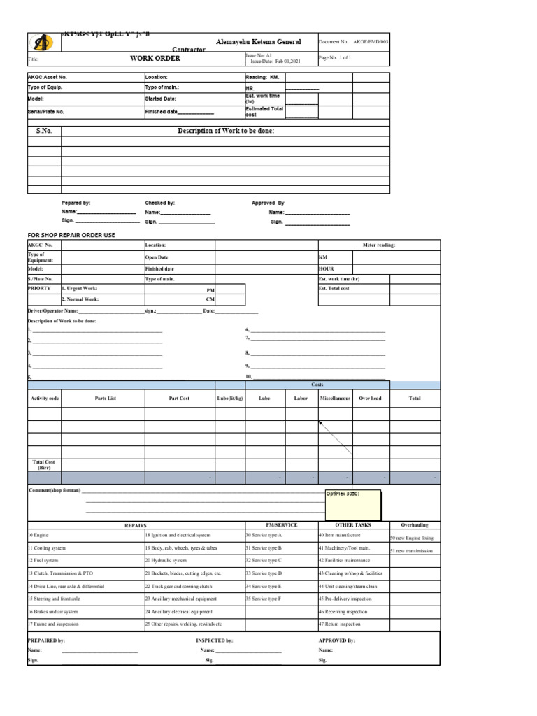 Maintenance Work Order and Report | PDF | Technology & Engineering