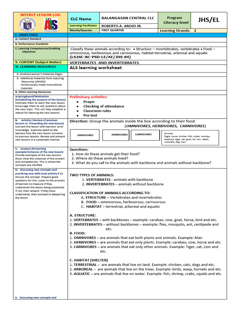 Animal Classification Lesson Plan | PDF