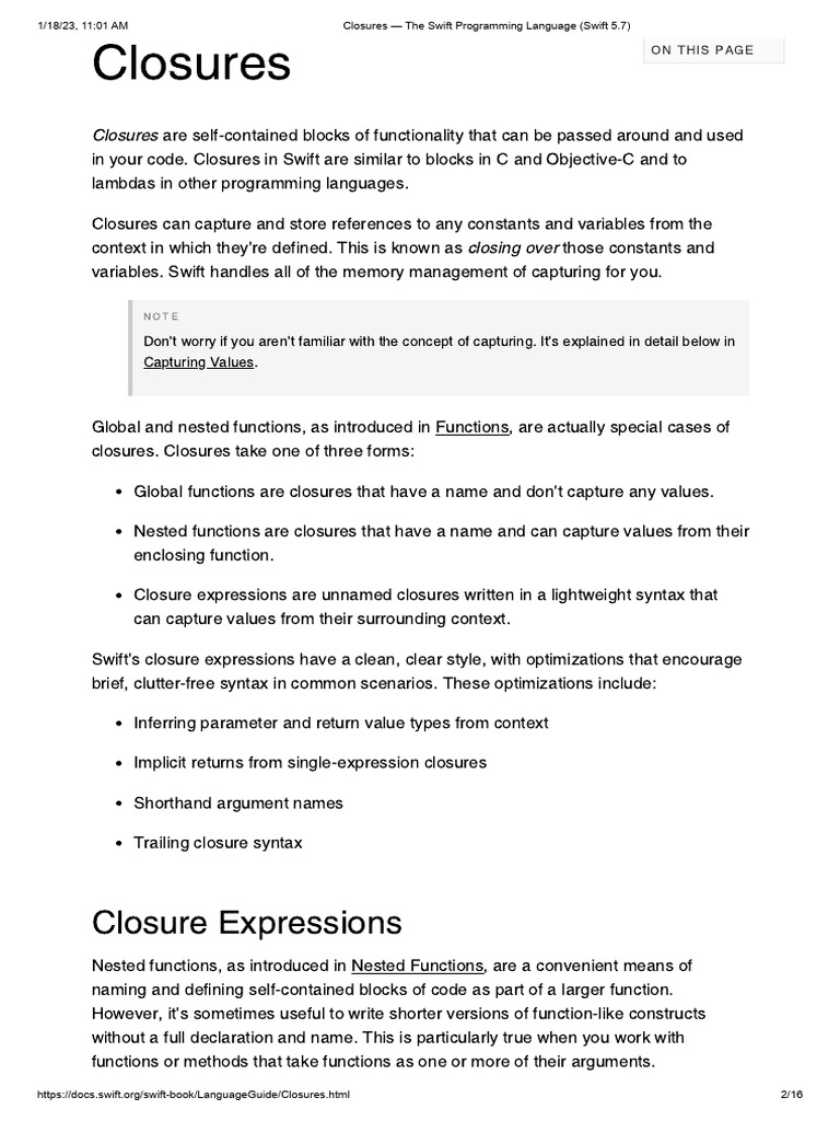 Closures - The Swift Programming Language (Swift 5.7) | PDF