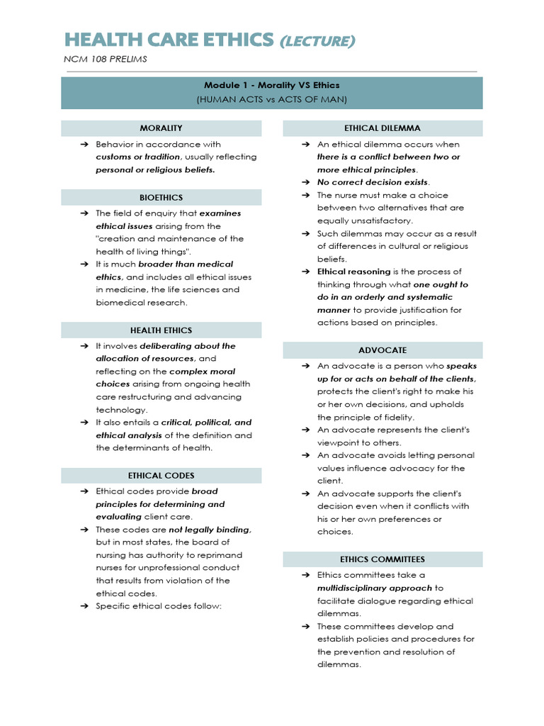 Bioethics Reviewer For Prelims | PDF