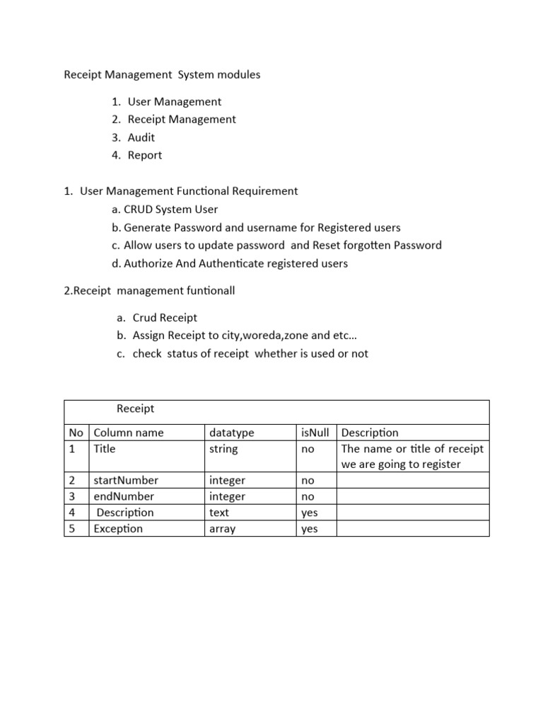 Receipt management system modules pdf