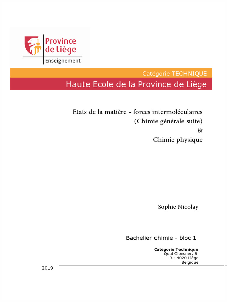 Chimie Physique: États de la Matière | PDF