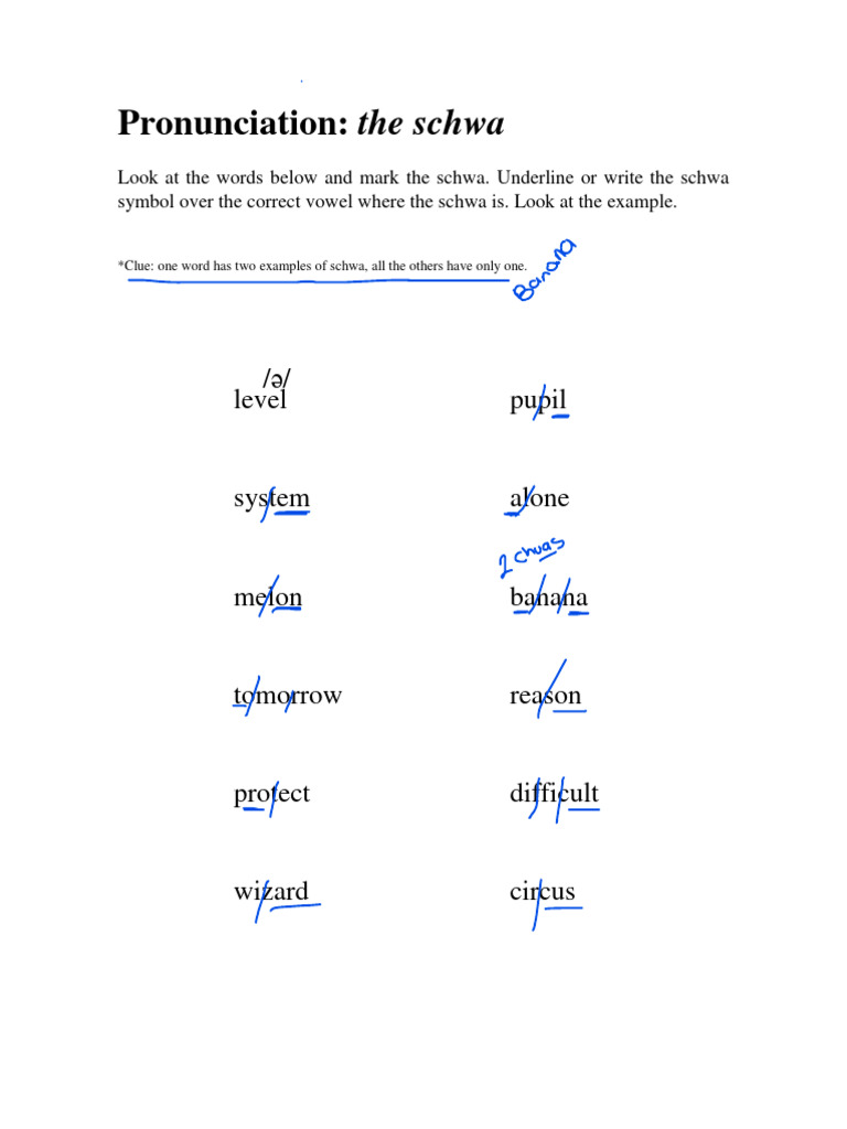 The Schwa Worksheet 1 Words PDF