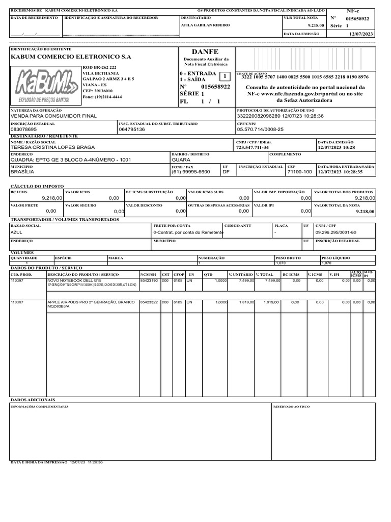 Nota Fiscalhgfdhhfghfghf | PDF | Recibo | Contabilidade