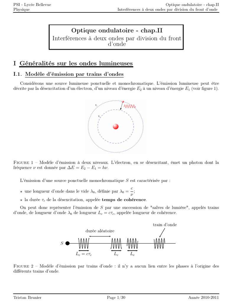 Interférences / Cohérences - Ondes sphériques dans le vide