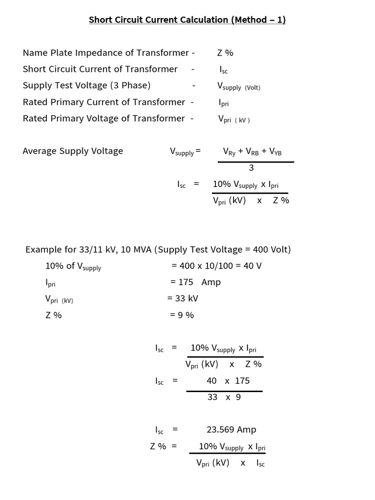Transformer Short Circuit Current Calculation | PDF