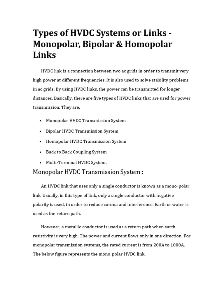 Types of HVDC Systems or Links PDF High Voltage Direct Current