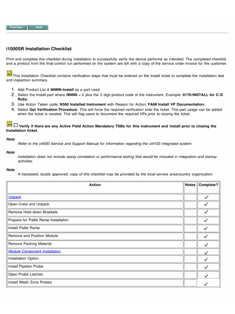 Check list instalación | PDF
