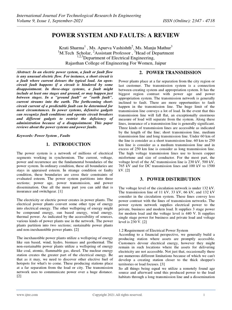 Power System and Faults: A Review | PDF | Electric Power Transmission ...