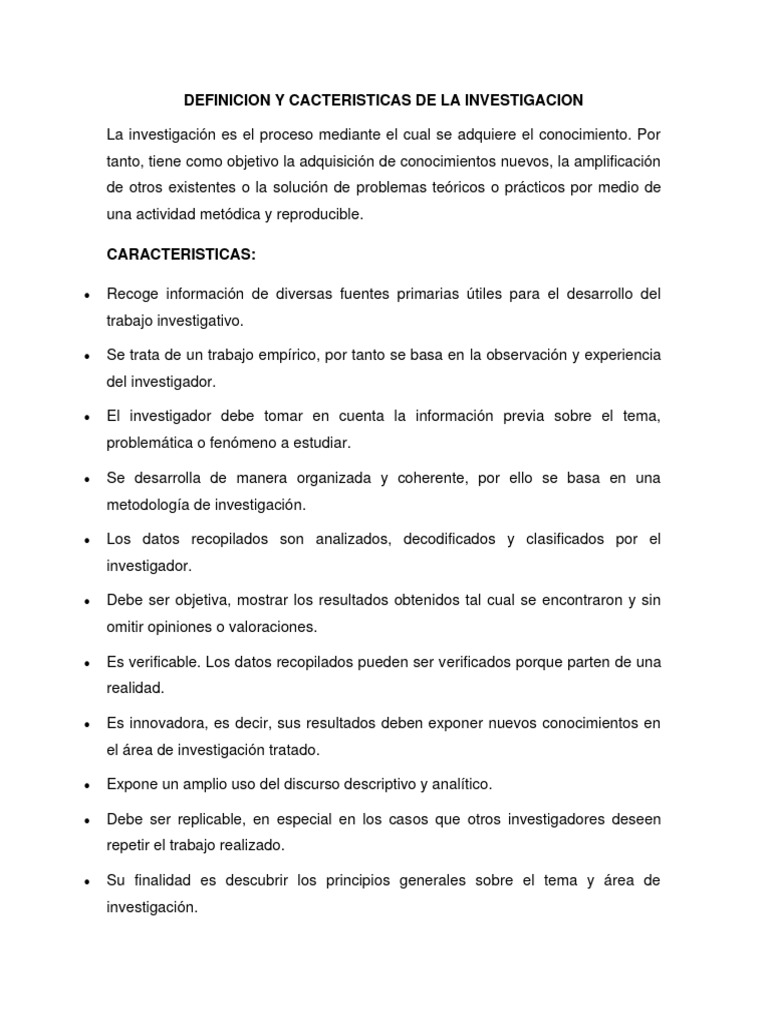 Características de la Investigación y el Investigador | PDF ...