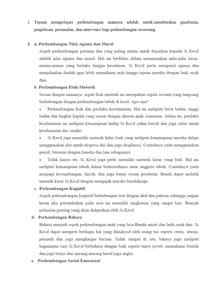 Tujuan mempelajari perkembangan manusia pdf